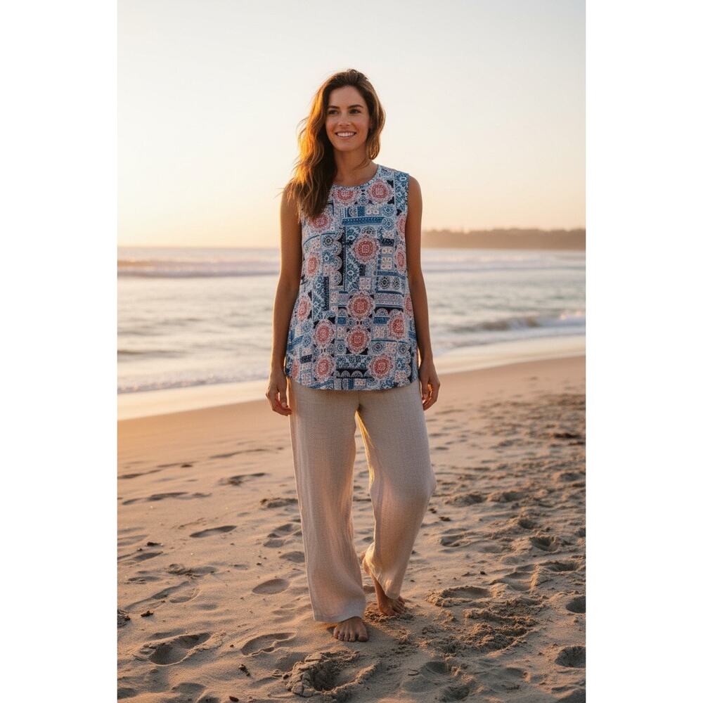 J Jill Love Linen Boho Pattern Tank Top M Bohemian Vacation Paisley